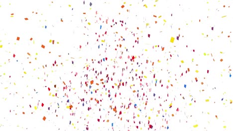 Animation-of-multi-coloured-confetti-falling-over-white-background