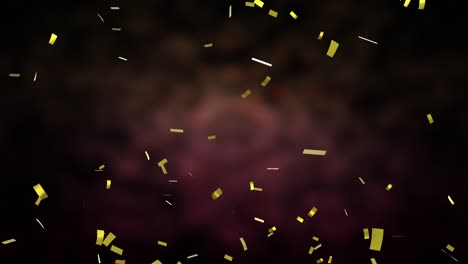Animation-Von-Goldenem-Konfetti,-Das-über-Einen-Rosafarbenen,-Wolkenverhangenen-Hintergrund-Fällt
