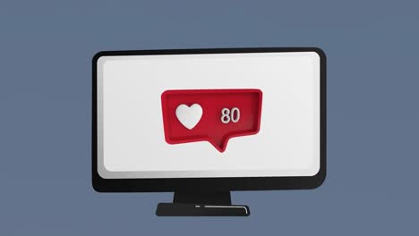 Animation-of-heart-icon-social-media-speech-bubble-over-screen-on-grey