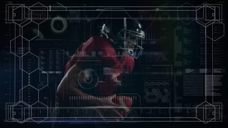Animation-of-digital-data-processing-over-american-football-player-running-with-ball