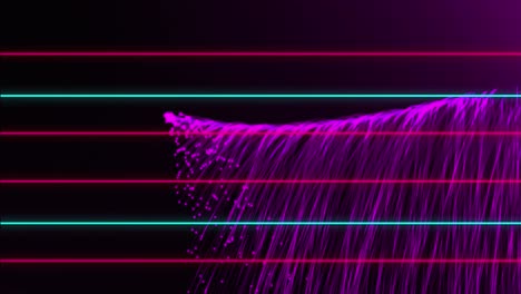 Animation-of-flickering-pink-and-green-lines-over-rolling-explosion-of-purple-light-trails-on-black-