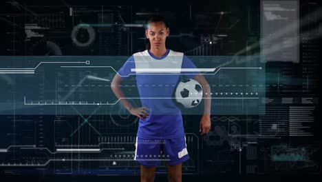Animation-of-digital-data-processing-over-portrait-of-female-football-player