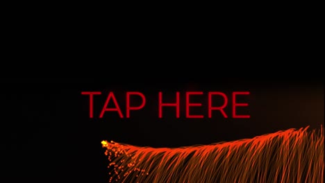 Animation-of-tap-here-red-flashing-text-with-red-glowing-light-trails-over-black-background