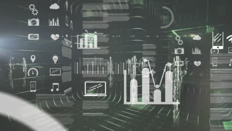 Digitale-Animation-Mehrerer-Finanzsymbole-über-Der-Datenverarbeitung-Auf-Grauem-Hintergrund