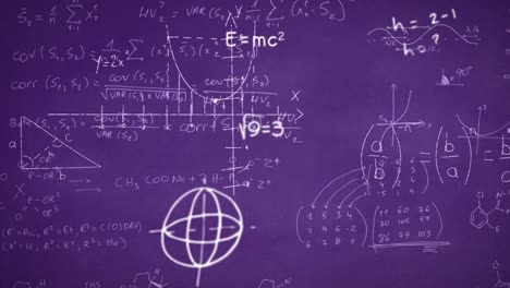 Digital-animation-of-mathematical-formulas-and-symbols-floating-against-mathematical-equations-on-pu