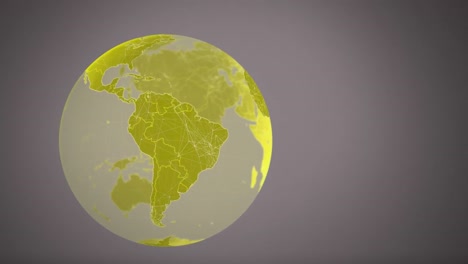 Digitale-Animation-Eines-Gelben-Globus,-Der-Sich-Vor-Grauem-Hintergrund-Bewegt
