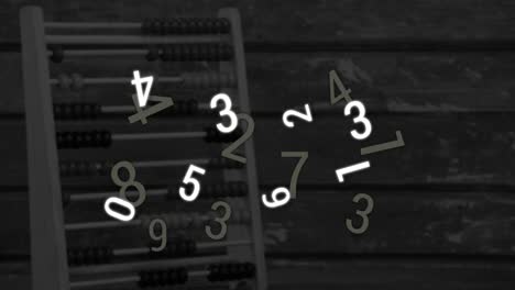 Digital-composition-of-multiple-changing-numbers-floating-against-abacus-in-background
