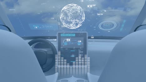 Animation-of-globe-of-networks-of-connections-and-data-processing-over-car-dashboard-with-digital-ta