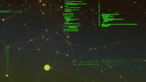 Animation-of-network-of-connections-and-data-processing-on-green-background