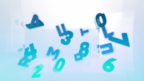 Digitale-Animation-Sich-ändernder-Zahlen-Und-Mehrerer-Quadratischer-Formen-Vor-Blauem-Hintergrund