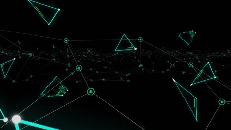 Animation-of-network-of-connections-with-glowing-triangles-and-markers