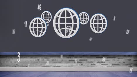 Digitale-Animation-Mehrerer-Zahlen-Und-Websymbole,-Die-Vor-Grauem-Hintergrund-Schweben
