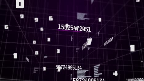 Animation-of-numbers-changing-with-data-processing-on-grid-on-purple-background