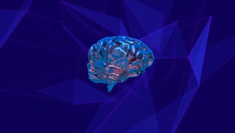Digitale-Animation-Des-Menschlichen-Gehirns,-Das-Sich-Gegen-Ein-Plexusnetzwerk-Auf-Blauem-Hintergrund-Dreht