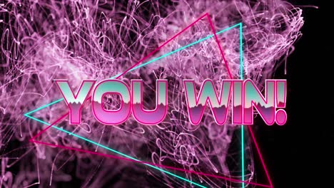 Animation-of-you-win-text-in-pink-metallic-letters-over-explosion-of-pink-light-trails