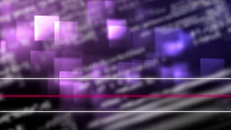 Digitale-Animation-Von-Lichtspuren-Und-Datenverarbeitung-über-Mehrere-Quadratische-Formen-Auf-Violettem-Hintergrund