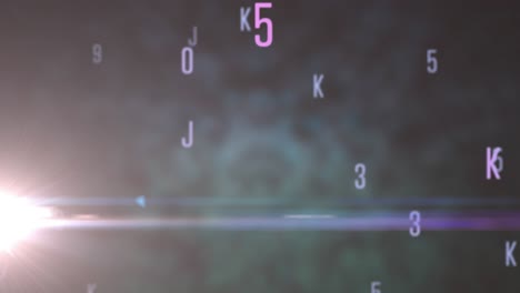 Digitale-Animation-Wechselnder-Zahlen-Und-Alphabete-Vor-Lichtfleck-Auf-Grünem-Hintergrund