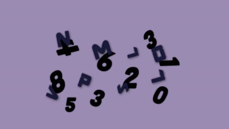 Digitale-Animation-Wechselnder-Zahlen-Und-Alphabete,-Die-Vor-Violettem-Hintergrund-Schweben