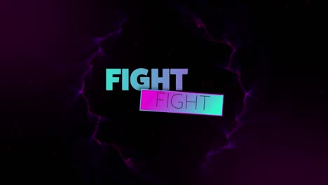Animation-of-fight-text-in-pink-and-blue-letters-over-explosion-of-purple-light-trails