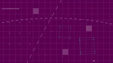 Animation-Der-Datenverarbeitung-über-Gitter-Auf-Violettem-Hintergrund