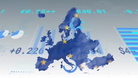 Animación-Del-Procesamiento-De-Datos-Financieros-De-La-Bolsa-De-Valores-Sobre-El-Mapa-De-La-Unión-Europea