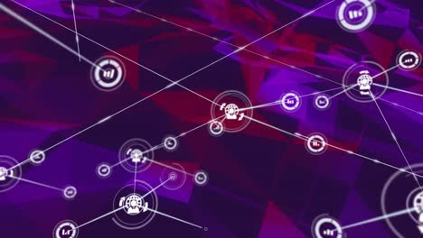 Animation-of-network-of-connections-with-digital-icons-over-red-and-purple