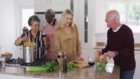 Diverse-senior-couples-preparing-vegetable-salad-in-a-kitchen