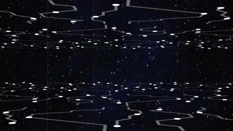 Animation-Leuchtender-Weißer-Punkte-Mit-Lichtspuren,-Die-Sich-Am-Nachthimmel-Mit-Sternen-Bewegen