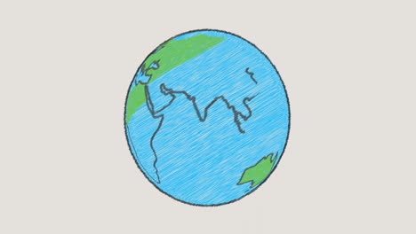 Animación-Del-Planeta-Tierra-En-Azul-Y-Verde-Girando-Sobre-Fondo-Gris