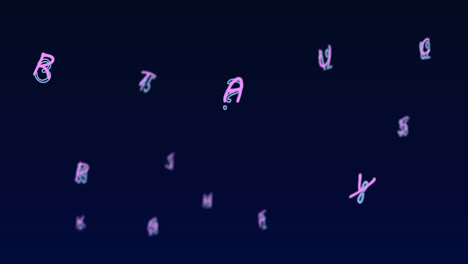 Animation-Von-Zahlen-Und-Buchstaben,-Die-Sich-Mit-Bildungssymbolen-Auf-Blauem-Hintergrund-ändern