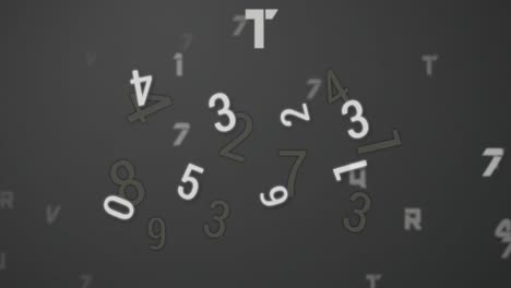 Digital-animation-of-multiple-changing-numbers-and-alphabets-floating-against-grey-background