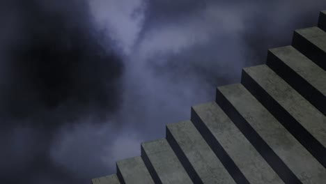 Animation-of-stormy-clouds-moving-in-seamless-loop-with-stone-staircase-in-foreground