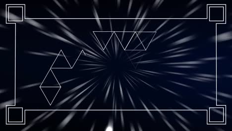 Animation-of-white-frame-with-white-triangles-over-light-trails