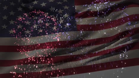 Animation-of-fireworks-exploding-over-american-flag-waving
