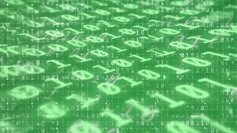 Digitale-Animation-Des-Gitternetzes-über-Binäre-Codierungsdatenverarbeitung-Vor-Grünem-Hintergrund