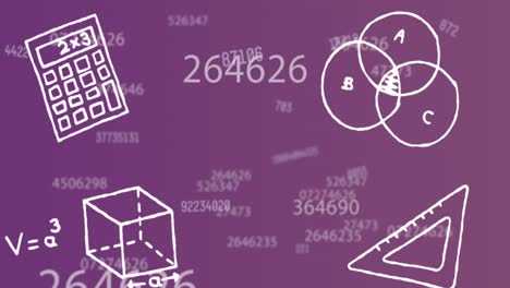 Digital-animation-of-geometrical-concept-icon-against-multiple-changing-numbers-on-purple-background