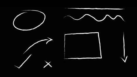 Animación-De-Burbujas-De-Discurso,-Líneas-Y-Flechas-Delineadas-En-Blanco-Sobre-Fondo-Negro