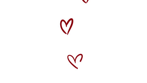 Heart-shapes-drawn-in-brown-floating-upwards-on-white-background