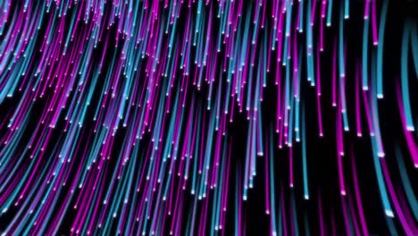 Blue-and-purple-fibre-strands-moving-seamlessly-downwards-on-black-background
