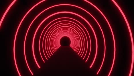 Bewegung-Durch-Einen-Tunnel-Aus-Konzentrischen-Roten-Neonbögen,-Die-Auf-Schwarzem-Hintergrund-Pulsieren