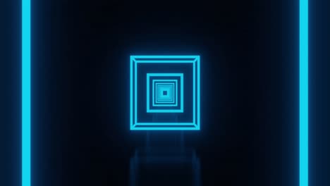 Animation-of-glowing-neon-blue-squares-moving-on-seamless-loop-on-black-background