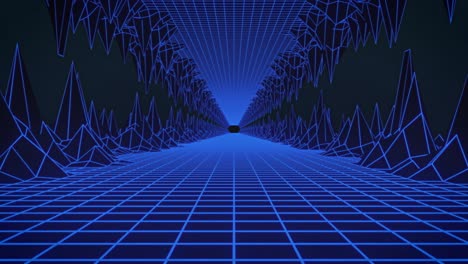 Animation-of-glowing-blue-grid-tunnel-moving-on-seamless-loop