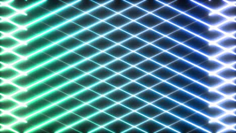 Animation-Eines-Leuchtenden-Neonblauen-Und-Grünen-Netzes,-Das-Sich-Auf-Einer-Nahtlosen-Schleife-Auf-Schwarzem-Hintergrund-Bewegt