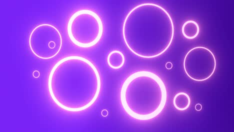 Pulsierende-Rosafarbene-Neonringe-In-Verschiedenen-Größen,-Die-Auf-Violettem-Hintergrund-Leuchten
