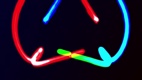 Zwei-Leuchtende-Rote-Und-Blaue-Neonlinien,-Die-Auf-Schwarzem-Hintergrund-Miteinander-Verflochten-Sind