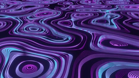 Animation-Blauer-Und-Violetter-Flüssigkeitslinien,-Die-Sich-Auf-Nahtlosen-Linien-Auf-Schwarzem-Hintergrund-Bewegen