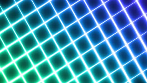 Animation-of-glowing-neon-blue-and-green-mesh-moving-on-seamless-loop-on-black-background