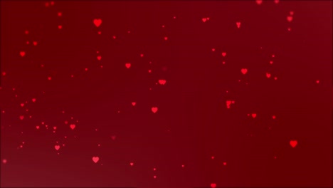 Leuchtend-Rote-Herzformen,-Die-Auf-Dunkelroten-Hintergrund-Fallen