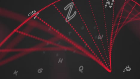 Digital-animation-of-multiple-changing-numbers-against-red-dna-structure-on-black-background