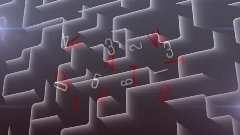 Animation-Von-Zahlen,-Die-Sich-über-Ein-Abstraktes-Labyrinth-ändern